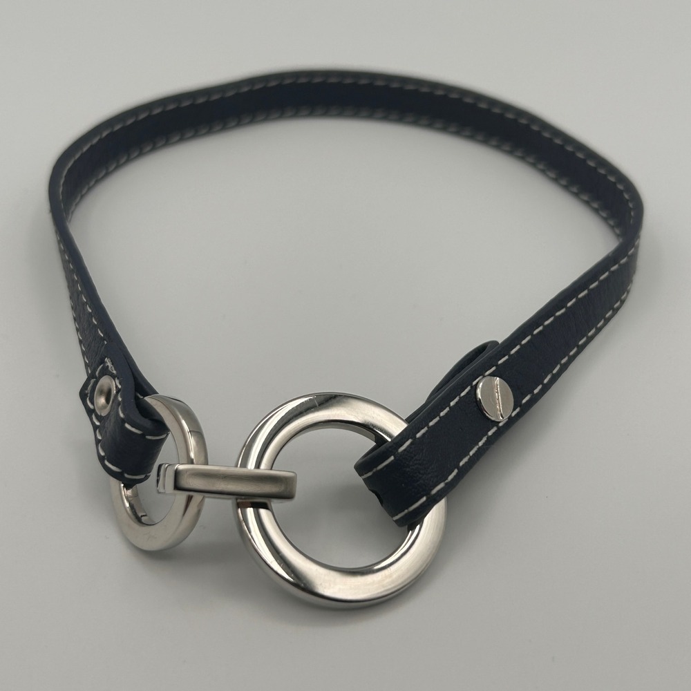 Lia Sophia Navy Blue Faux Leather Choker Necklace Silver Tone Ring Clasp